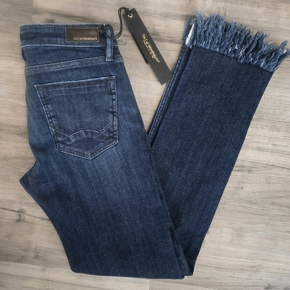 Cult Of Individuality New York Dark Blue Frayed Hem High Rise Ankle Jeans sz 25 - Picture 11 of 15